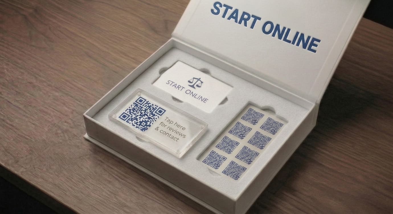 Pachetul fizic Start Online: Tent Card NFC, Card de Vizită Digital și Stickere QR pentru afaceri locale
